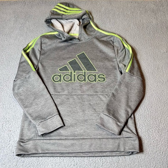 Adidas Hoodie Girls Gray 18-20 Long Sleeve Logo Pullover‎ Hoodie - Picture 1 of 9